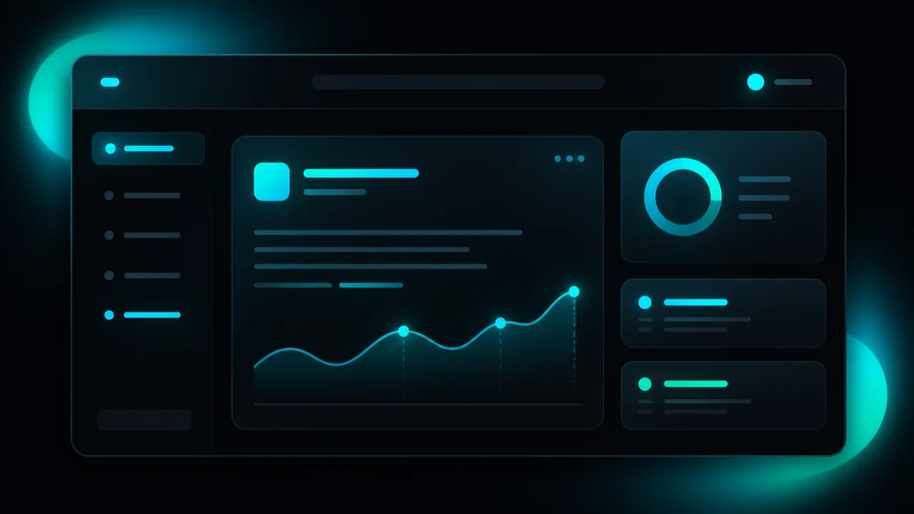 ThinkTank Wissensplattform für ein KMU als reduzierte App-Visual mit cyanfarbenen Modulen und dunkler Oberfläche